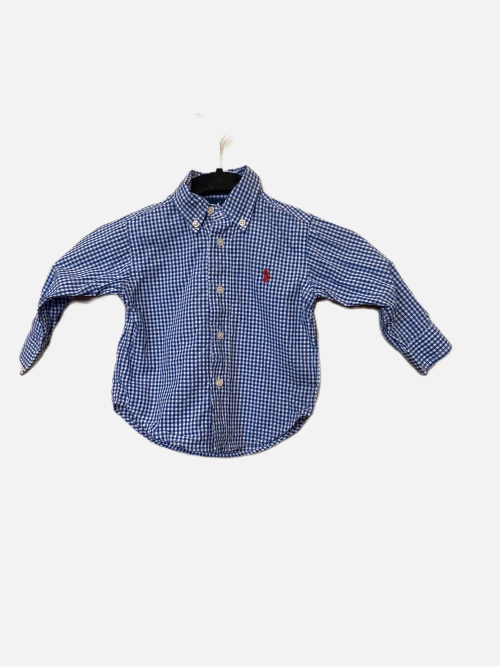 Ralph Lauren Toddler Blue Gingham Button-Down Shirt with Red Polo Logo